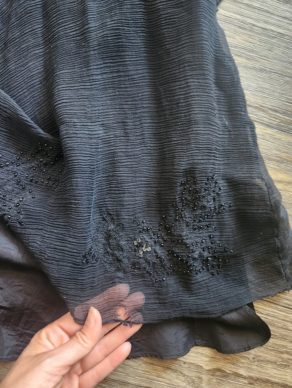 Vintage Y2K Newport News 100% Silk Ruffled Asymmetrical Midi Skirt Black M - Picture 4 of 7